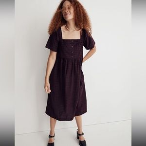 Madewell Corduroy Square-Neck Midi Dress in Windowpane